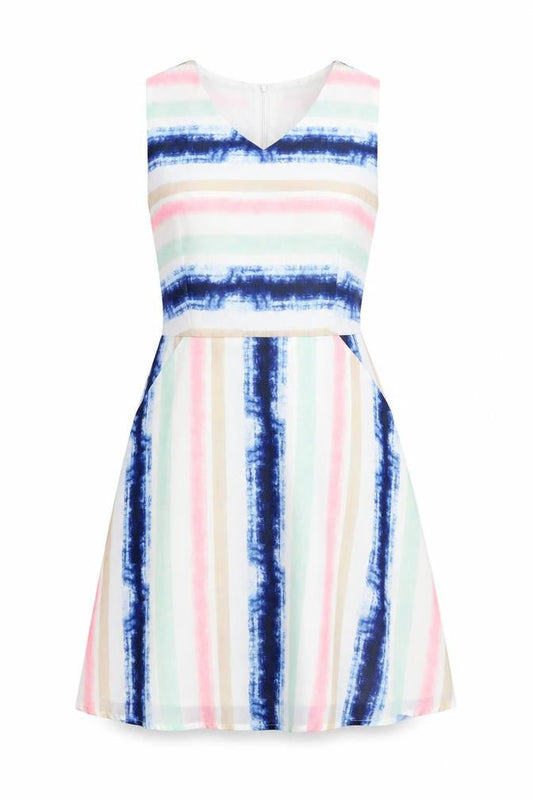 Mela London Womens White Striped  Fit & Flare  Size 10