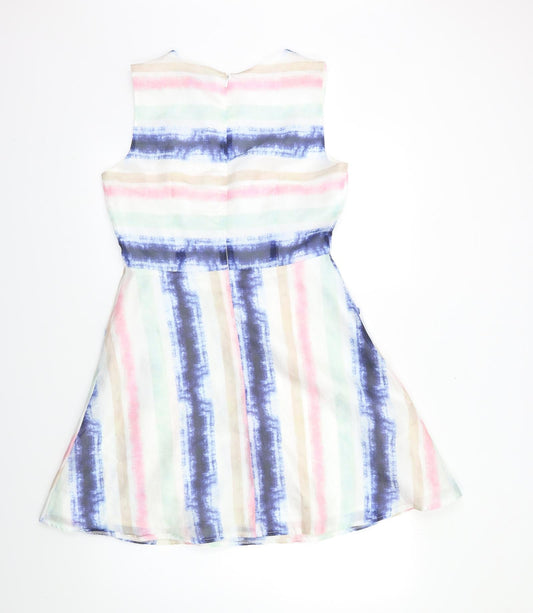 Mela London Womens White Striped  Fit & Flare  Size 10