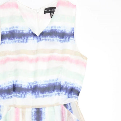 Mela London Womens White Striped  Fit & Flare  Size 10