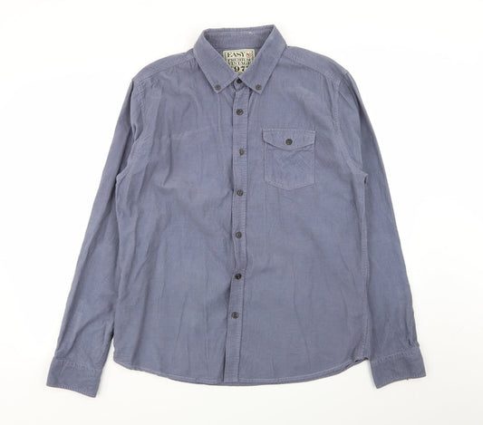 Mens UK Size L Easy Blue  Button-Up Long Sleeve Casual Shirt