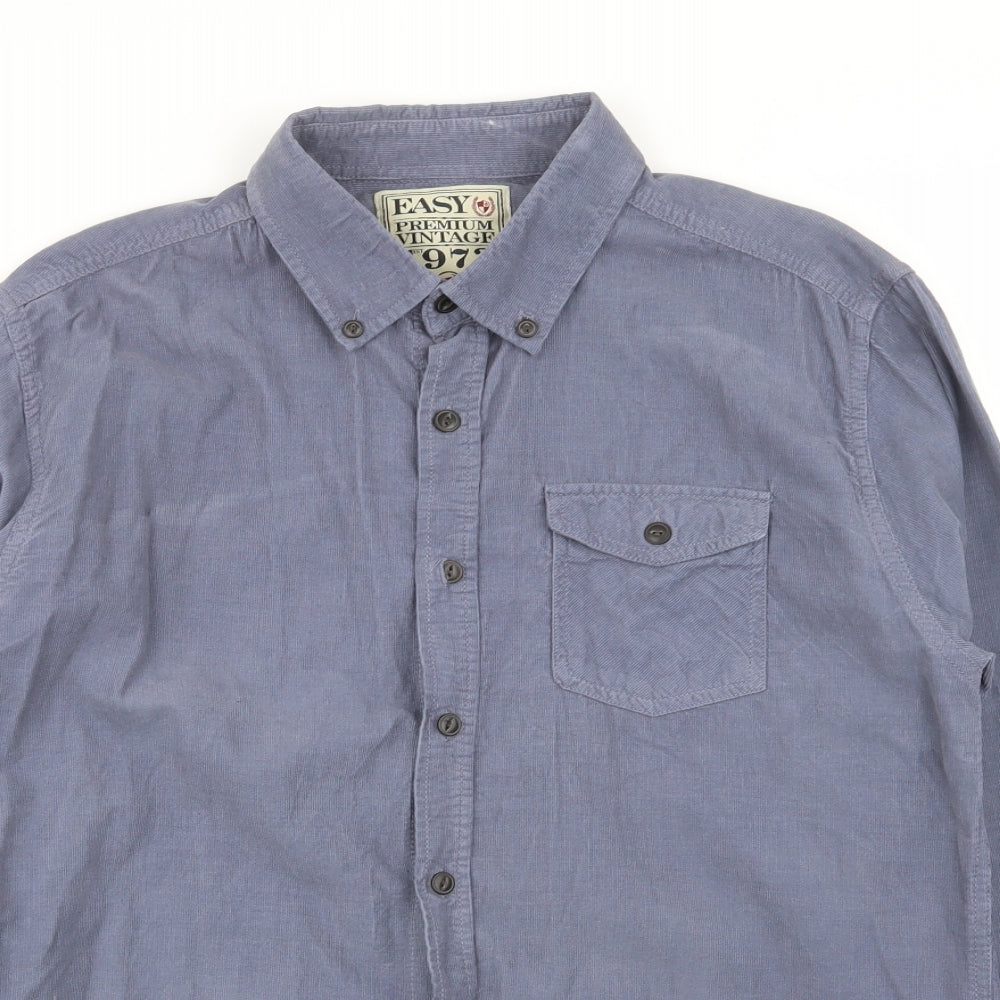 Mens UK Size L Easy Blue  Button-Up Long Sleeve Casual Shirt