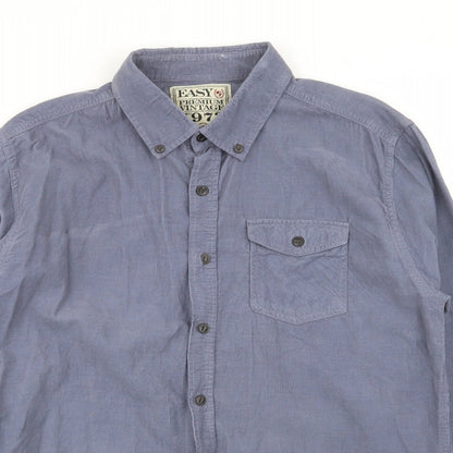 Mens UK Size L Easy Blue  Button-Up Long Sleeve Casual Shirt