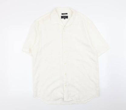 Mens UK Size L NEXT White  Button-Up Short Sleeve Casual Shirt