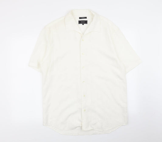 Mens UK Size L NEXT White  Button-Up Short Sleeve Casual Shirt
