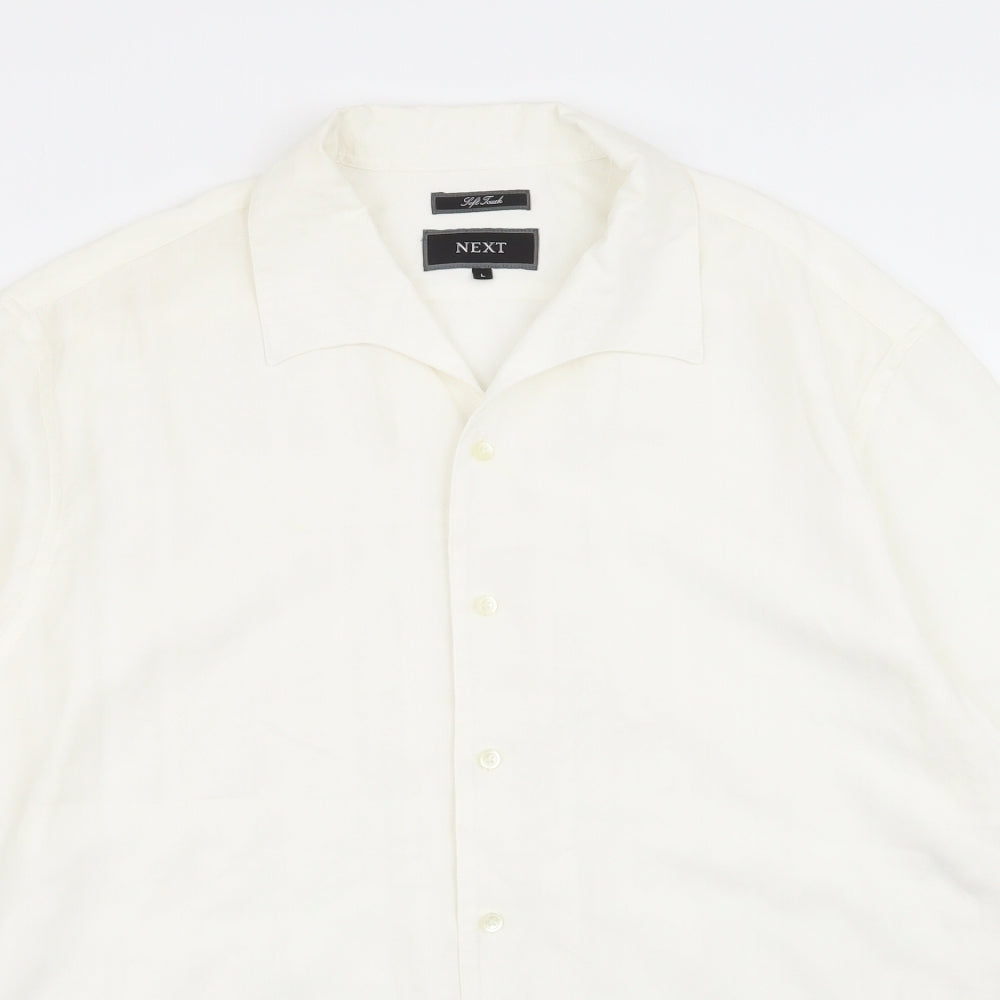 Mens UK Size L NEXT White  Button-Up Short Sleeve Casual Shirt