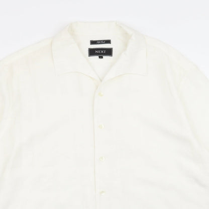 Mens UK Size L NEXT White  Button-Up Short Sleeve Casual Shirt