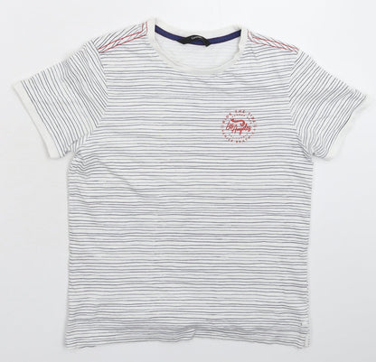 George Boys White Striped  Basic T-Shirt Size 10-11 Years