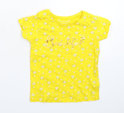 Primark Girls Yellow Floral  Basic T-Shirt Size 6-7 Years