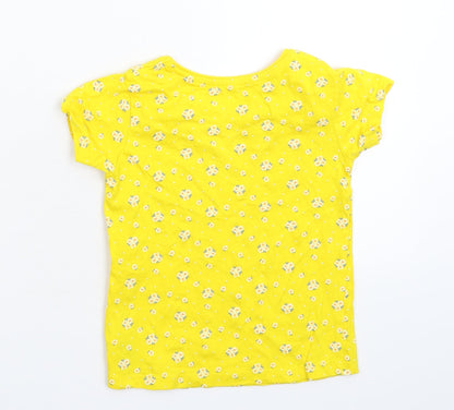 Primark Girls Yellow Floral  Basic T-Shirt Size 6-7 Years
