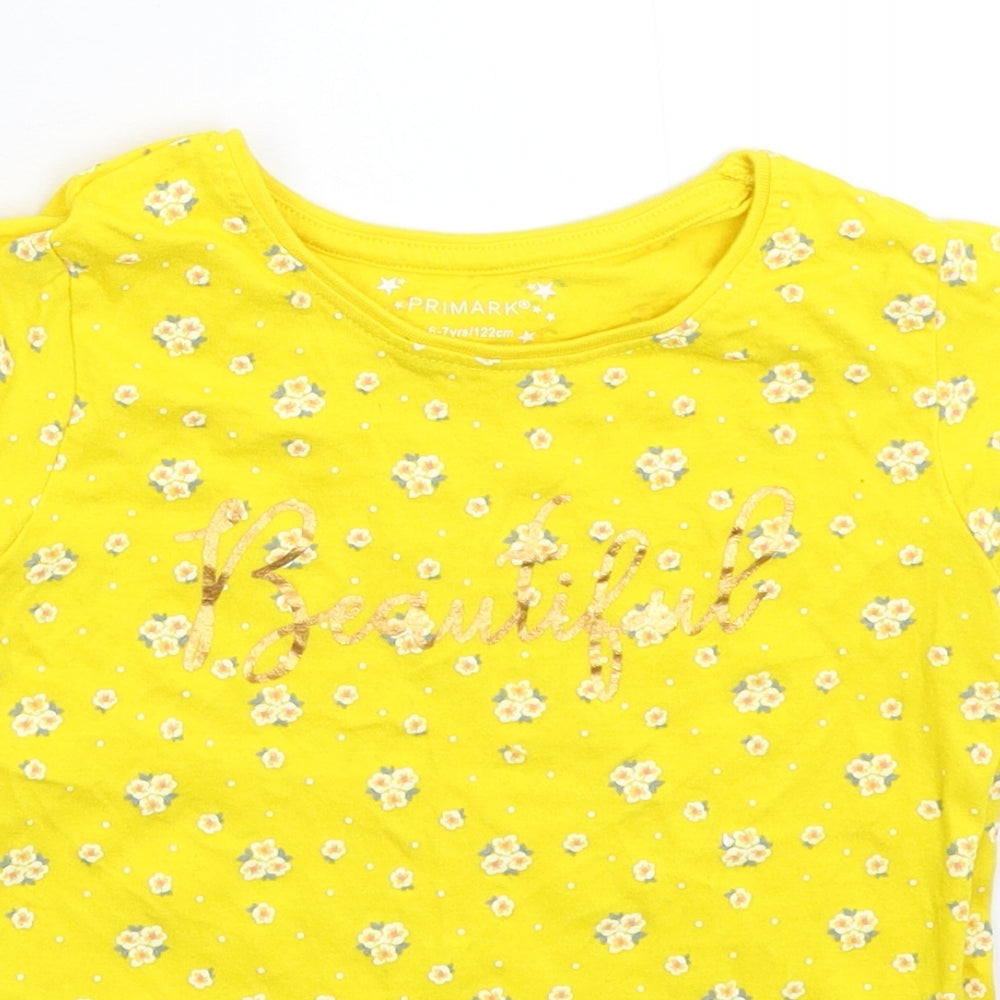 Primark Girls Yellow Floral  Basic T-Shirt Size 6-7 Years