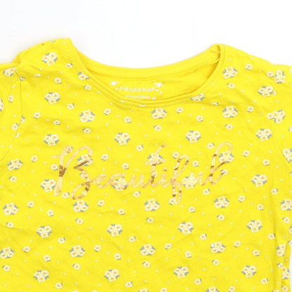 Primark Girls Yellow Floral  Basic T-Shirt Size 6-7 Years
