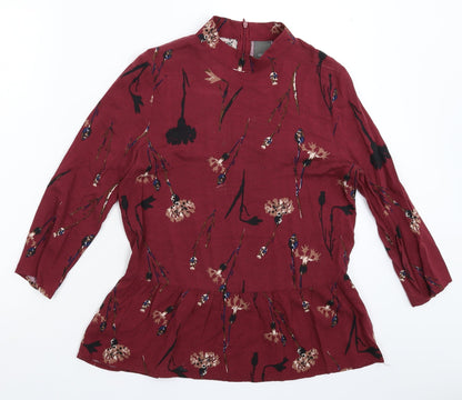 ICHI Womens Brown Floral  Basic Blouse Size M