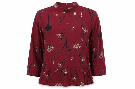Front view of ICHI women’s brown floral basic blouse, size M