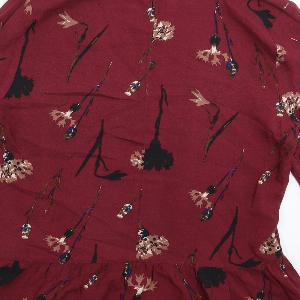 ICHI Womens Brown Floral  Basic Blouse Size M