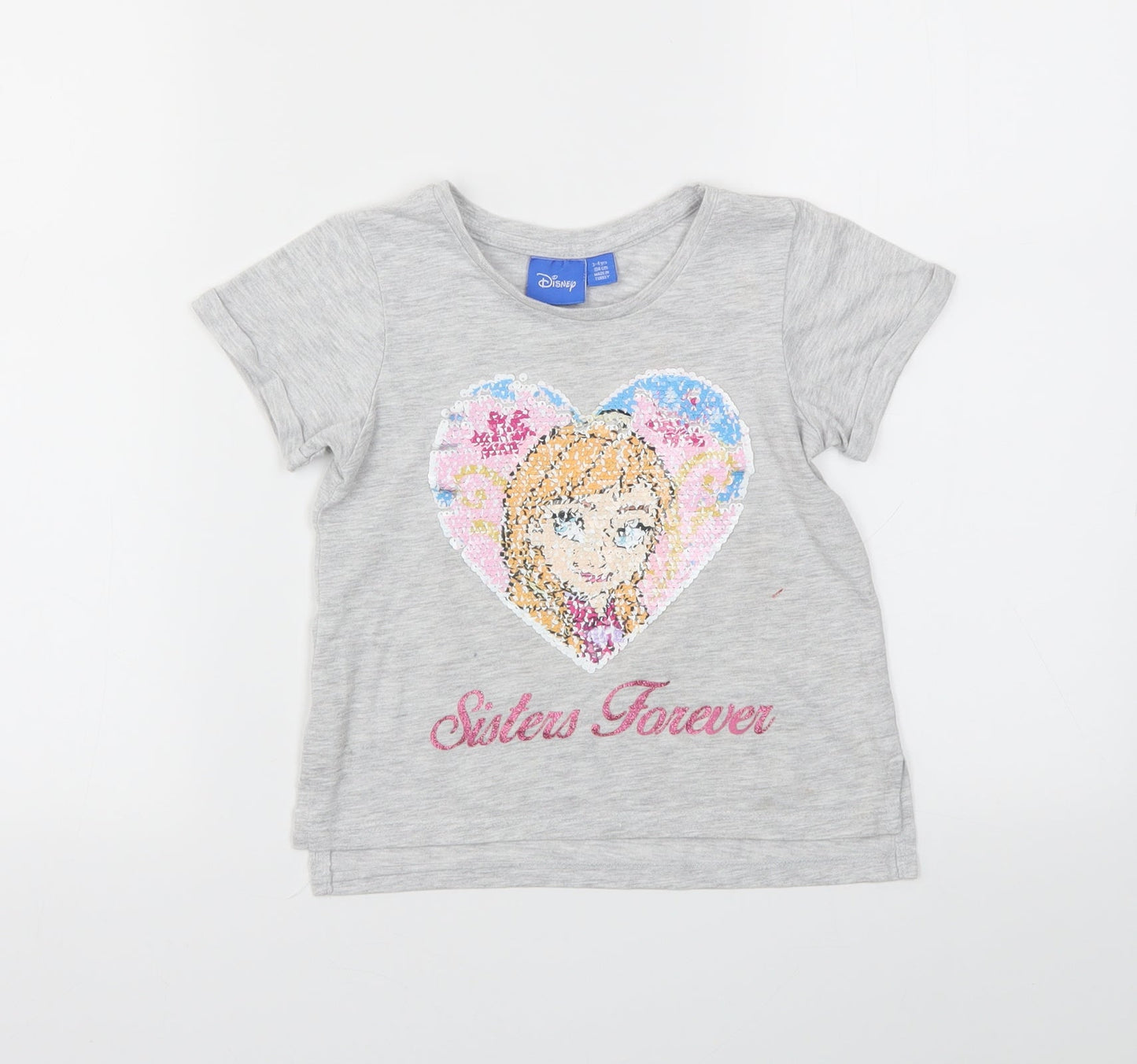 Disney Girls Grey Animal Print  Basic T-Shirt Size 3-4 Years