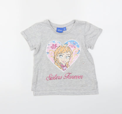 Disney Girls Grey Animal Print  Basic T-Shirt Size 3-4 Years