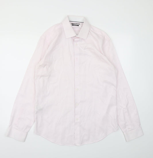 Mens UK Size 15.5 M&S Pink  Button-Up Long Sleeve Casual Shirt