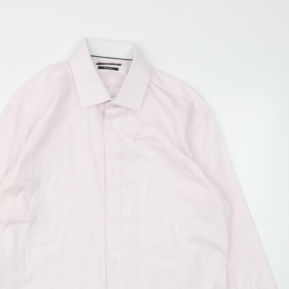Mens UK Size 15.5 M&S Pink  Button-Up Long Sleeve Casual Shirt