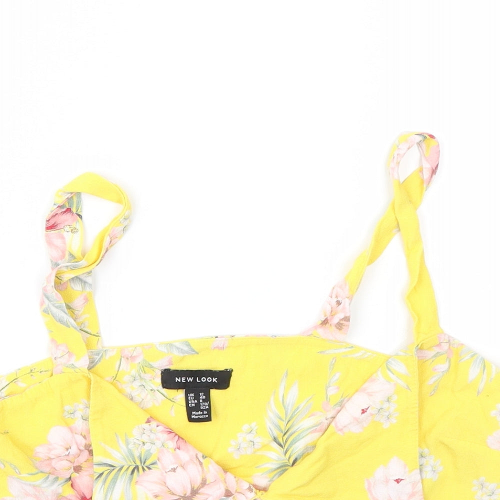 Womens UK Size 12 New Look Yellow Basic T-Shirt
