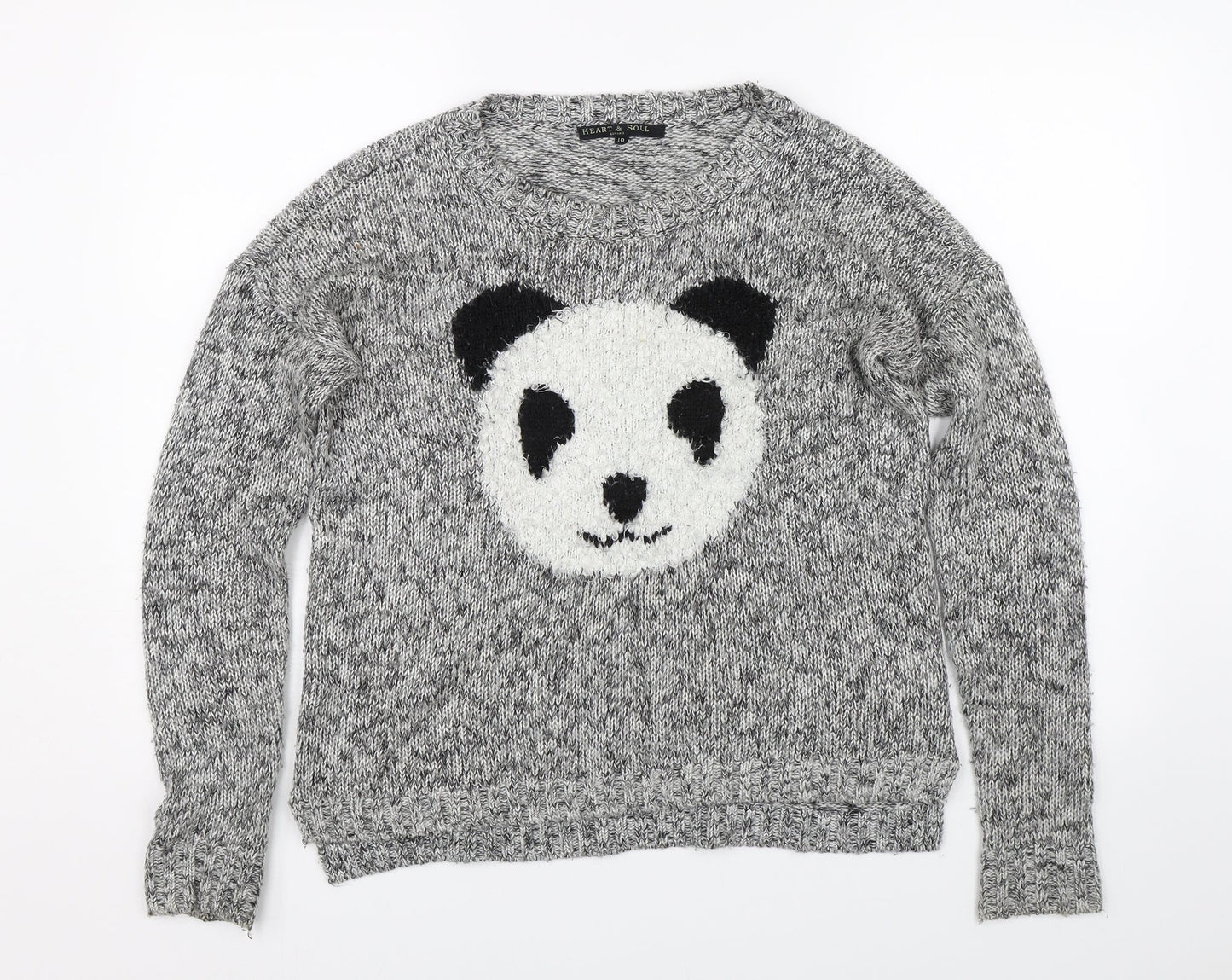 Heart & soul Womens Grey  Knit Pullover Jumper Size 10  - Panda