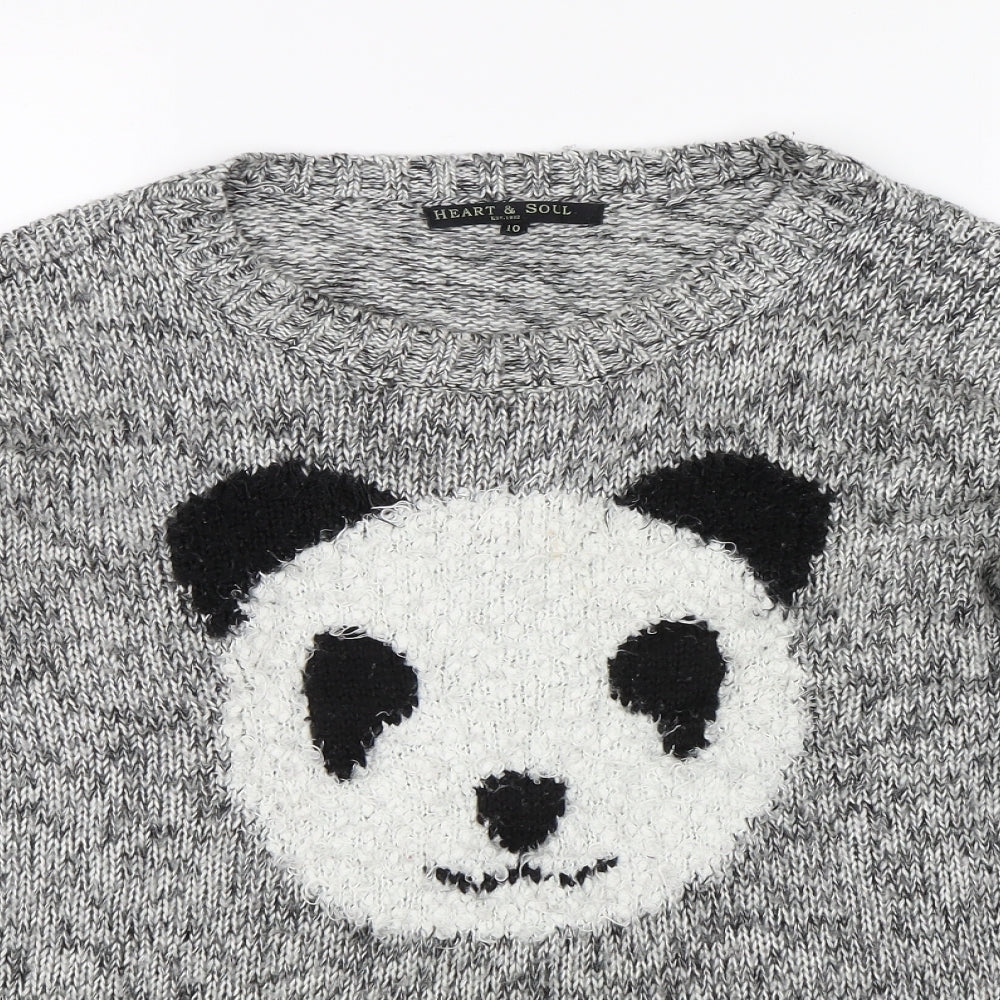 Heart & soul Womens Grey  Knit Pullover Jumper Size 10  - Panda
