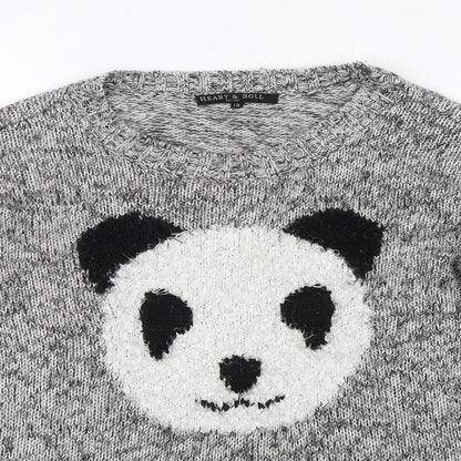 Heart & soul Womens Grey  Knit Pullover Jumper Size 10  - Panda