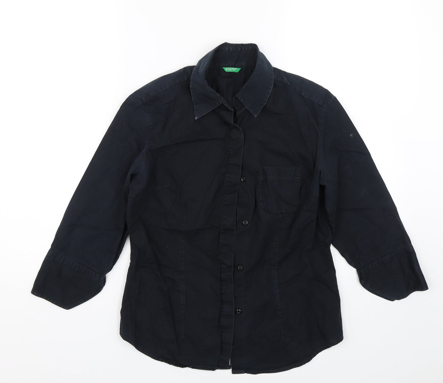 Womens UK Size S United Colors of Benetton Blue Basic Button-Up