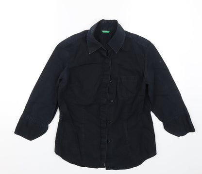Womens UK Size S United Colors of Benetton Blue Basic Button-Up