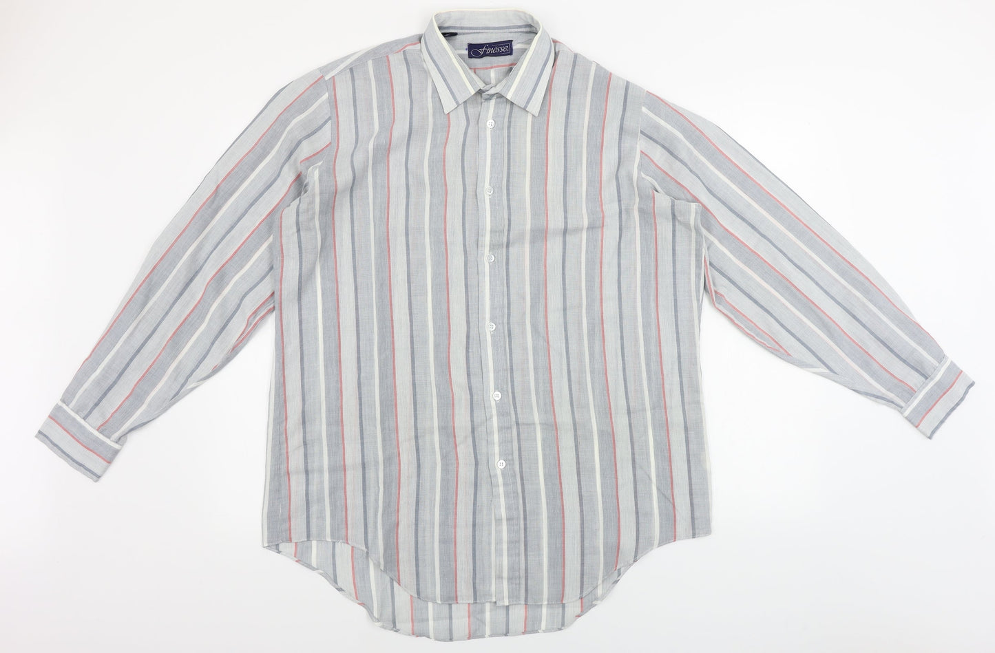Mens UK Size 16 Finesse Grey  Button-Up Long Sleeve Casual Shirt