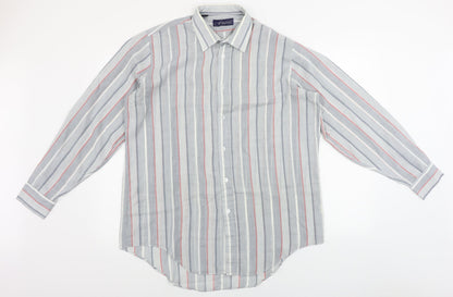 Mens UK Size 16 Finesse Grey  Button-Up Long Sleeve Casual Shirt
