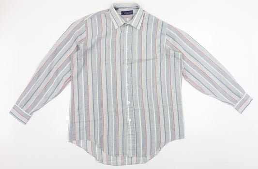 Mens UK Size 16 Finesse Grey  Button-Up Long Sleeve Casual Shirt