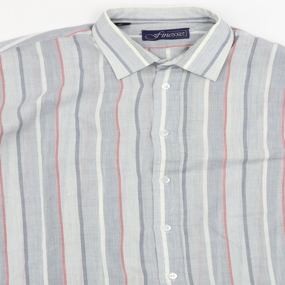 Mens UK Size 16 Finesse Grey  Button-Up Long Sleeve Casual Shirt
