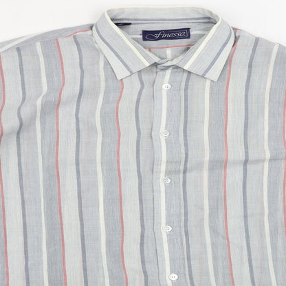 Mens UK Size 16 Finesse Grey  Button-Up Long Sleeve Casual Shirt