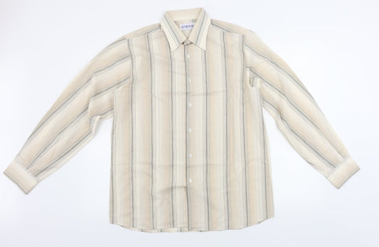 trend Mens Brown Striped   Button-Up Size M