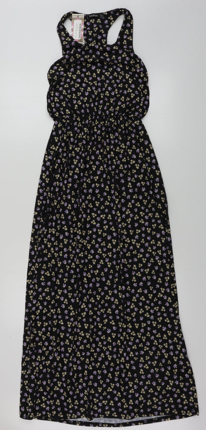 Boohoo  Womens Black Floral  A-Line  Size 4