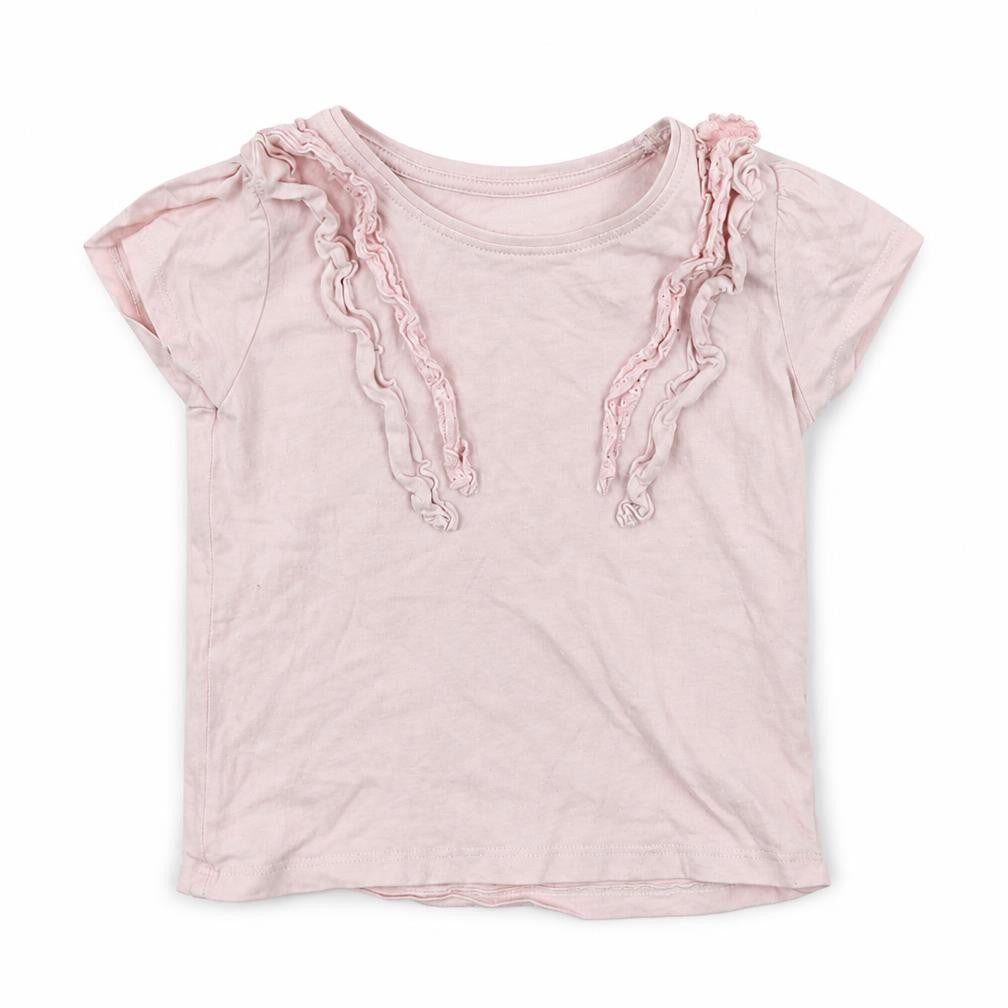 Front view of Primark girls’ pink basic t-shirt, size 2-3, years