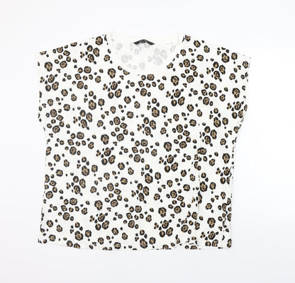 Love Tree Womens White Animal Print  Basic T-Shirt Size 20