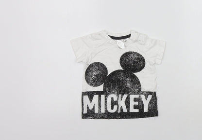 H&M Girls White   Basic T-Shirt Size 6-9 Months  - mickey mouse
