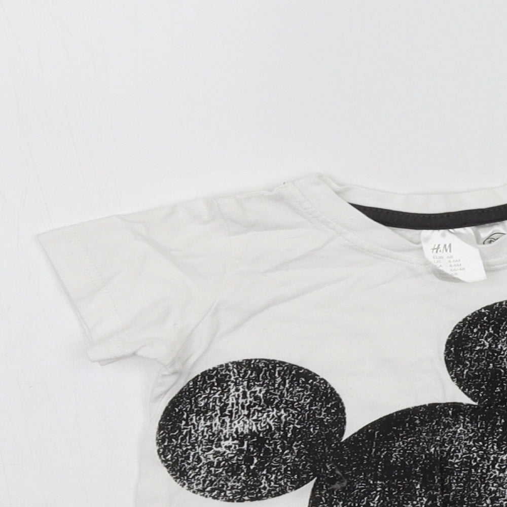 H&M Girls White   Basic T-Shirt Size 6-9 Months  - mickey mouse