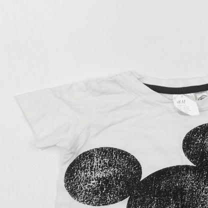 H&M Girls White   Basic T-Shirt Size 6-9 Months  - mickey mouse