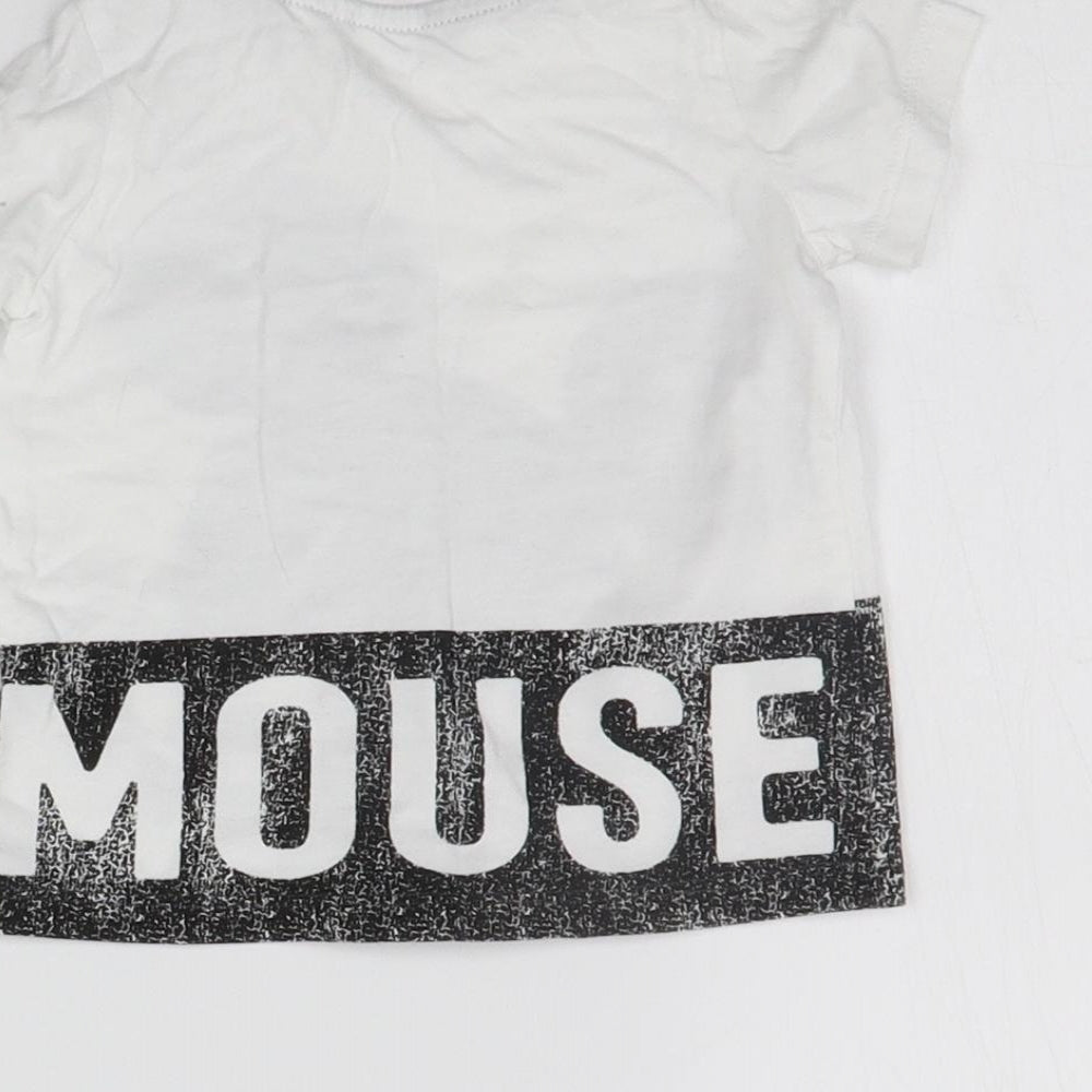 H&M Girls White   Basic T-Shirt Size 6-9 Months  - mickey mouse