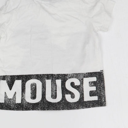 H&M Girls White   Basic T-Shirt Size 6-9 Months  - mickey mouse
