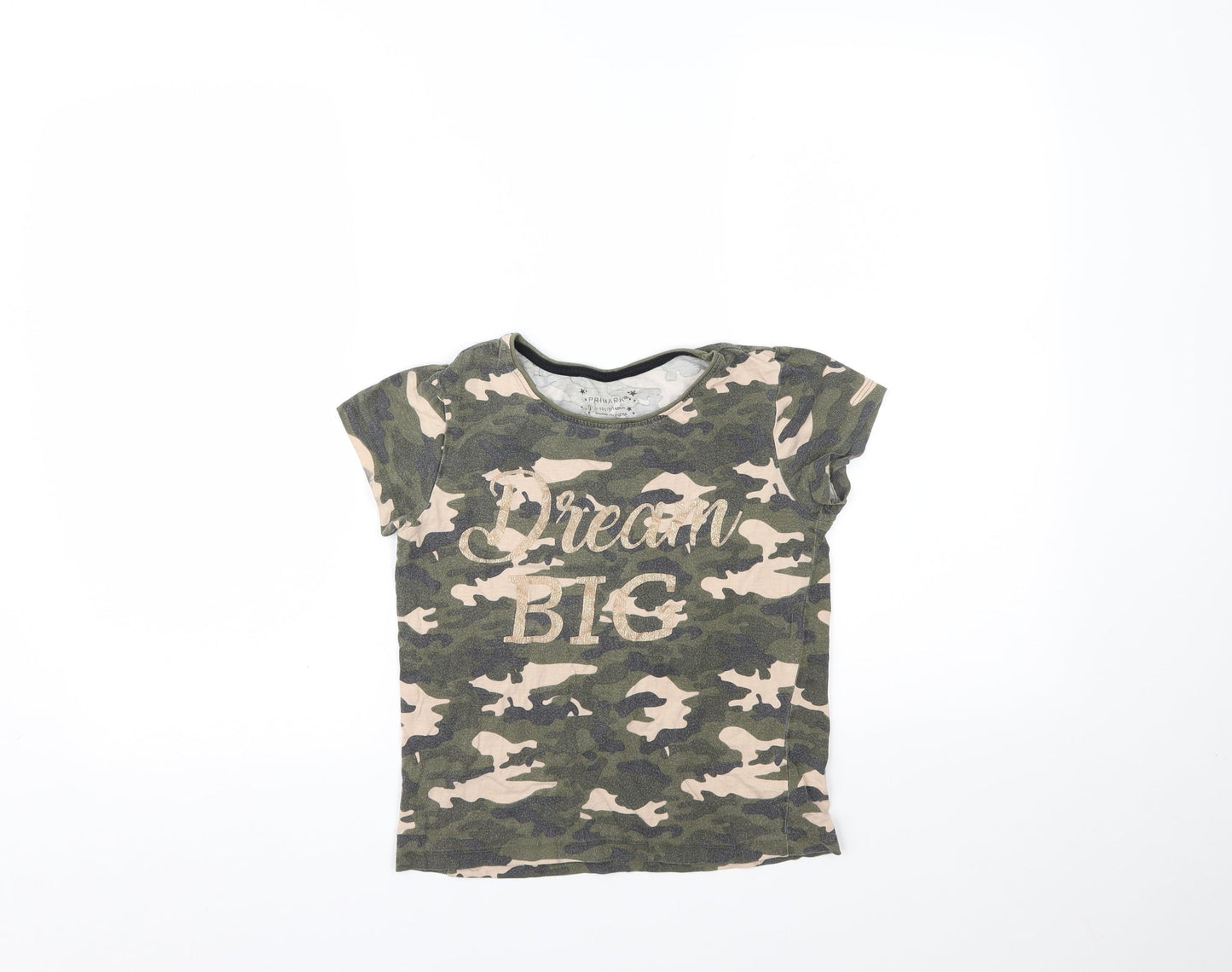 Primark Girls Green Camouflage  Basic T-Shirt Size 9-10 Years
