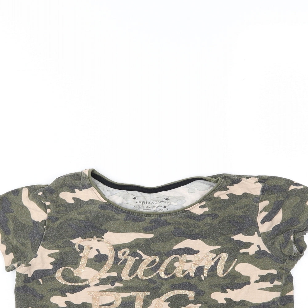 Primark Girls Green Camouflage  Basic T-Shirt Size 9-10 Years