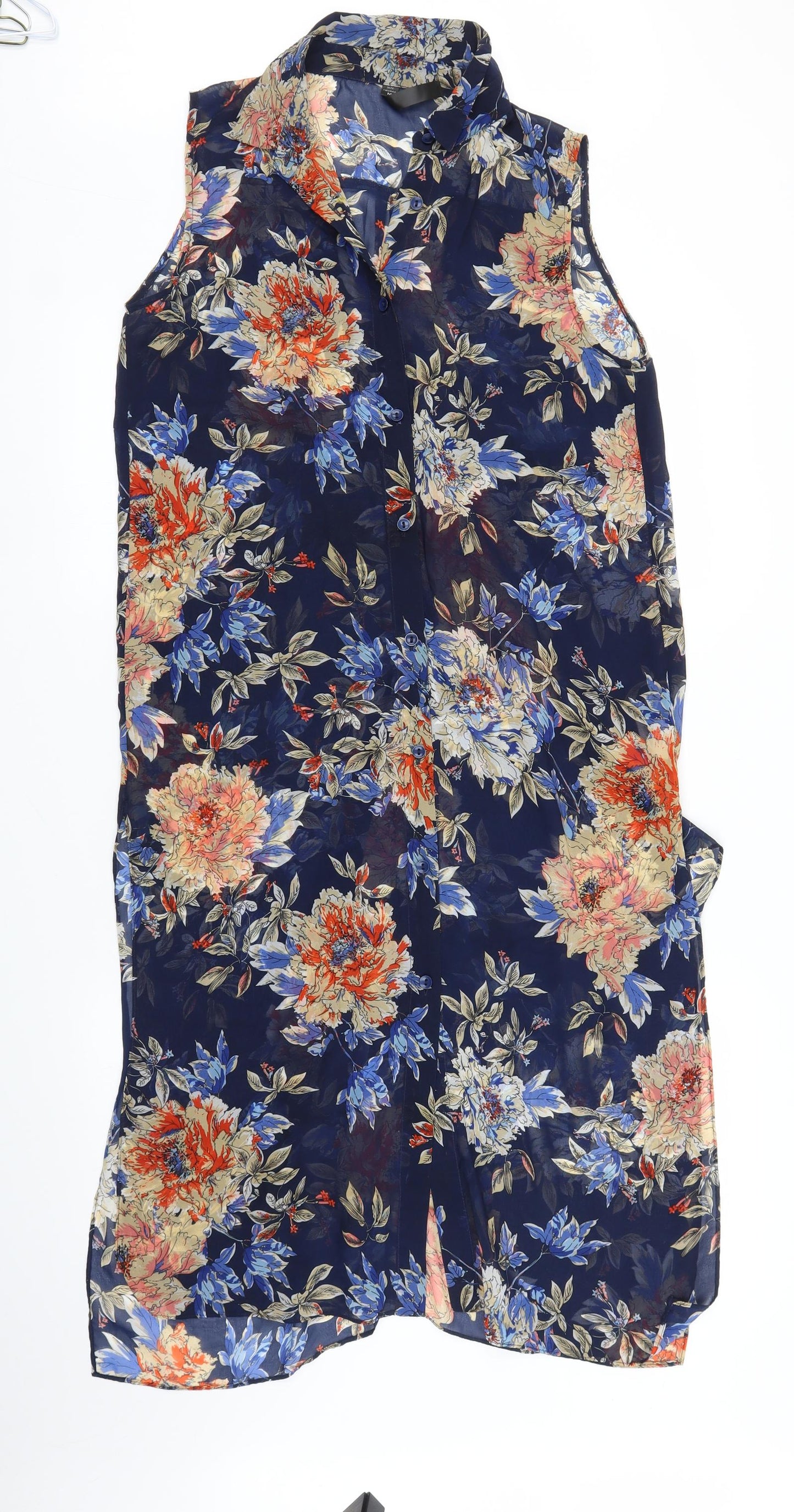 A. E. Nice Womens Blue Floral  Tunic Blouse Size M  - Split down back