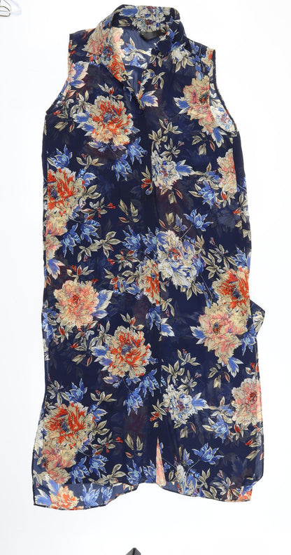 A. E. Nice Womens Blue Floral  Tunic Blouse Size M  - Split down back