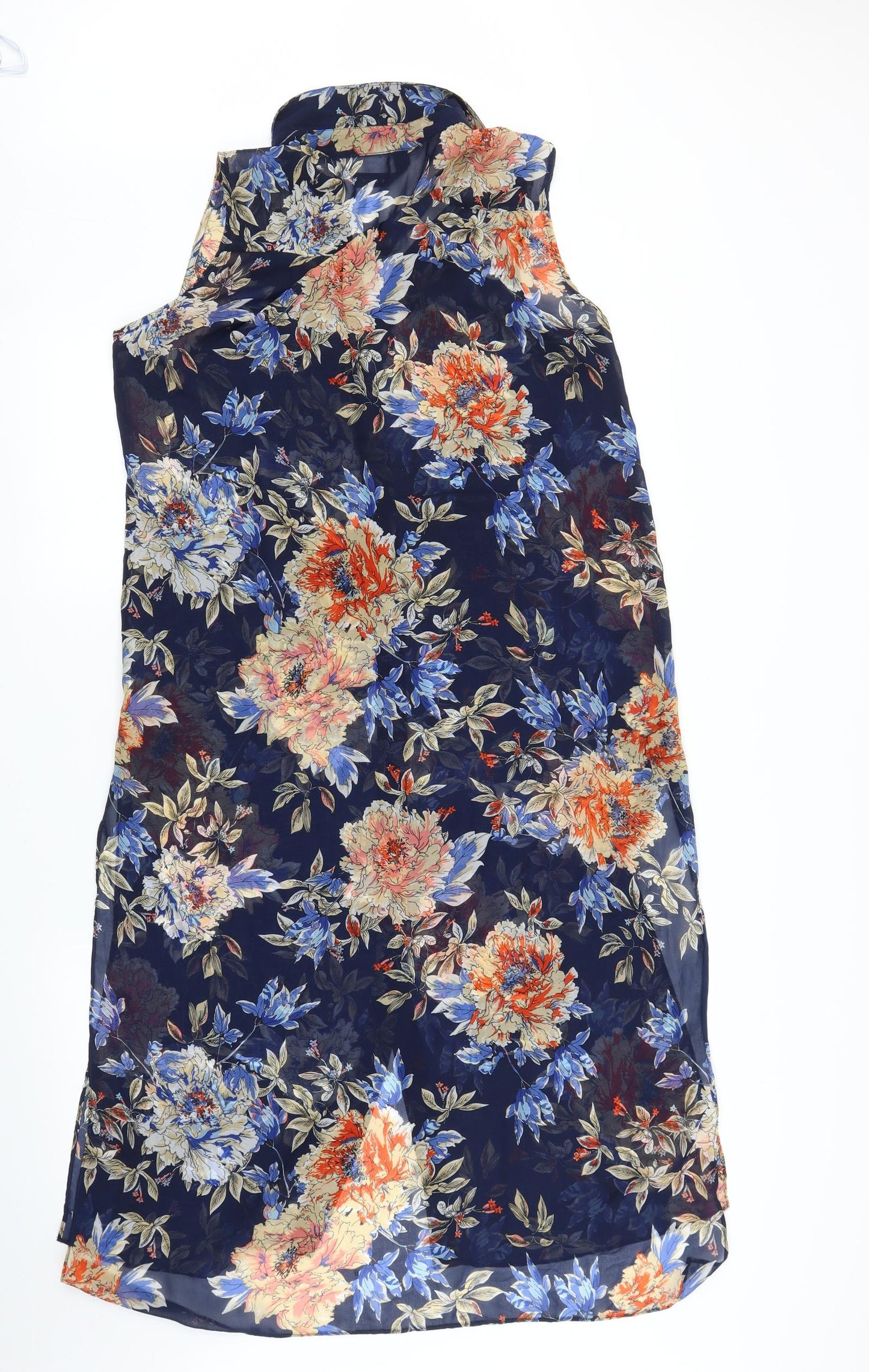 A. E. Nice Womens Blue Floral  Tunic Blouse Size M  - Split down back