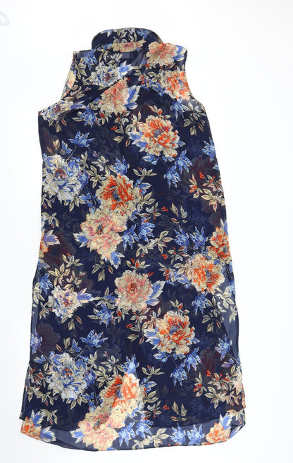 A. E. Nice Womens Blue Floral  Tunic Blouse Size M  - Split down back