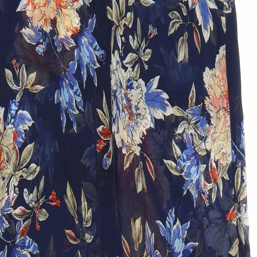 A. E. Nice Womens Blue Floral  Tunic Blouse Size M  - Split down back
