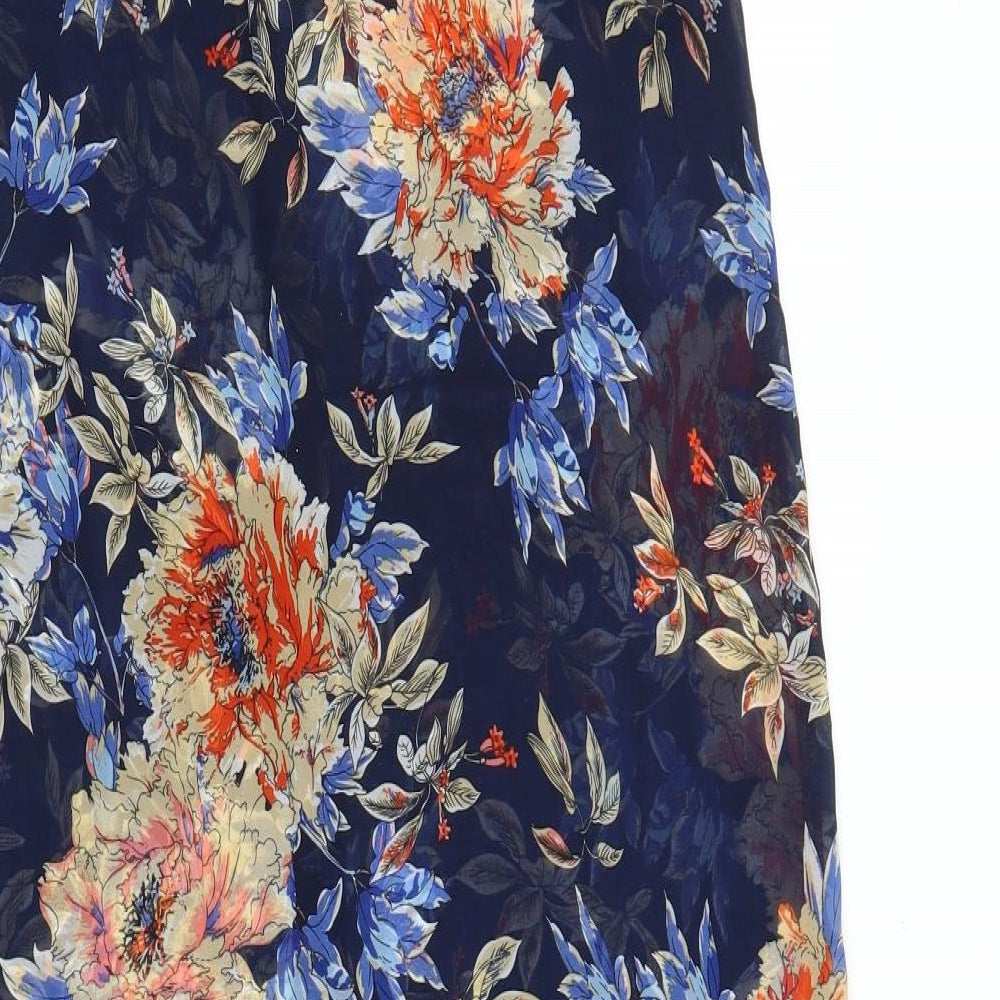 A. E. Nice Womens Blue Floral  Tunic Blouse Size M  - Split down back